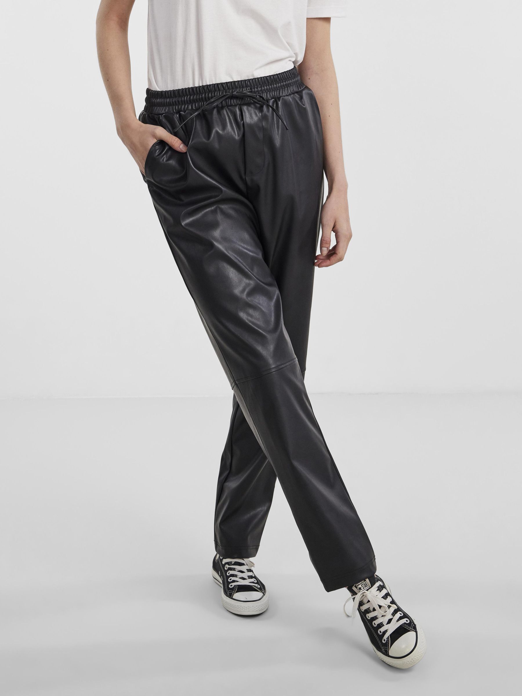 Only faux leather wide leg trousers in black | ASOS
